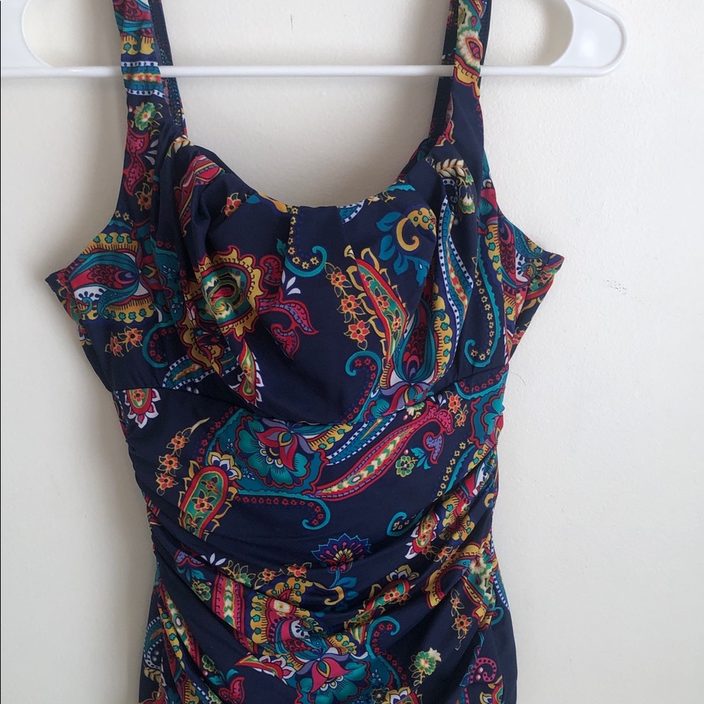 Lands' End Navy and Multicolor Paisley One-Piece - Picture 3 of 10
